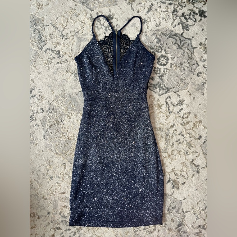 Elegant Navy Blue Lace Dress